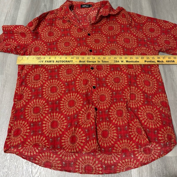VatPave Red Geometric Print Button-Up Shirt | Boho Festival Short Sleeve - Picture 5 of 6